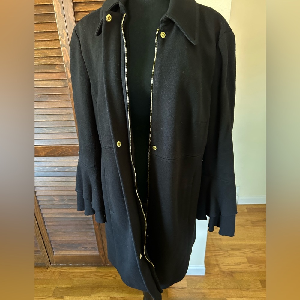INC International Concepts Ruffle Sleeve Coat Black Size XL - Picture 2 of 6
